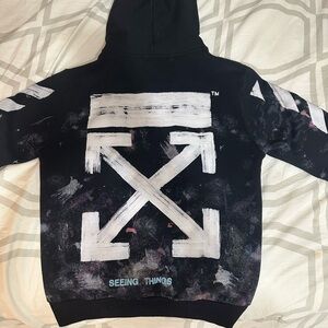 Off-WhiteGalaxy Brush Graffiti Hooded Zip-up Fleece Men Black